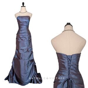 Vintage Prom Dress Maxi Ball Gown 4 Blue Y2K Corset Goth Strapless Glam Princess
